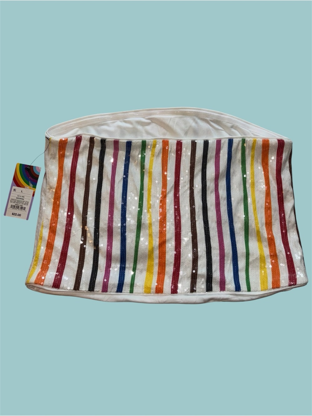 (🎃3 for 12🎃) Target Pride White and Rainbow Striped Sequin Crop Tube Top - Picture 2 of 5